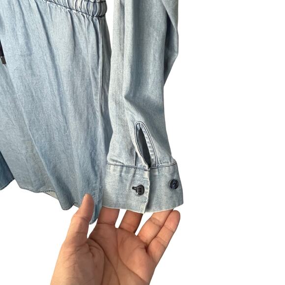 The Limited Blue Chambray Long Sleeve Jean Shift Mini Dress Size Small Tie Waist - Picture 5 of 10